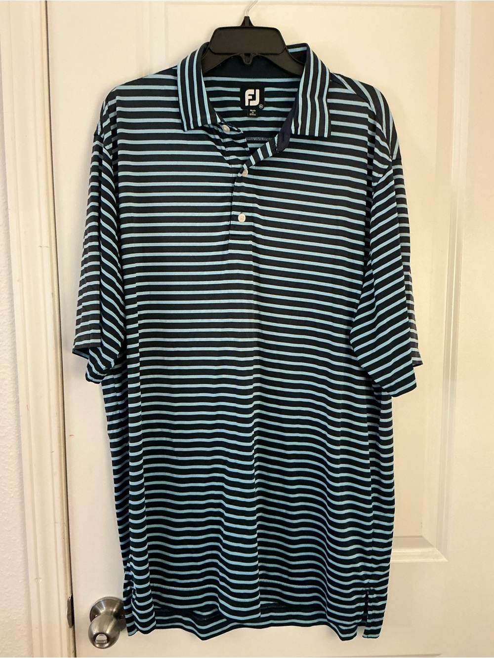 FootJoy FJ Black Light Blue Striped Performance Golf Polo Shirt Men's Size XL
